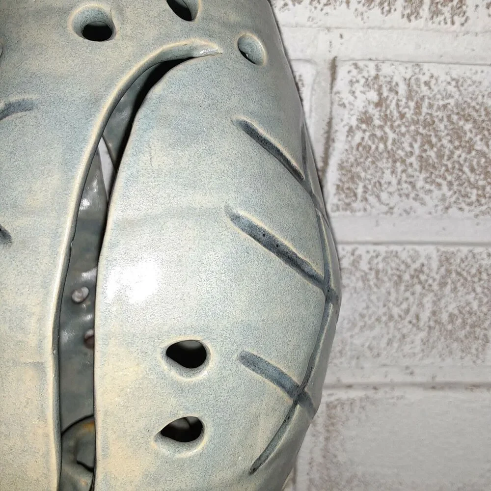 Nellie Segna Stoneware Candle Holder Etched/Eyelets Country Farmhouse